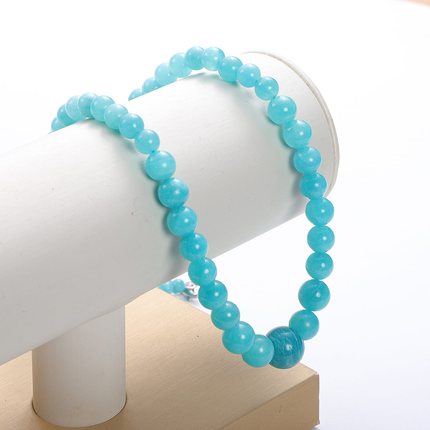 Amazonite Beads Necklace (Size 20) in Rhodium Overlay Sterling Silver 176.50 Ct.
