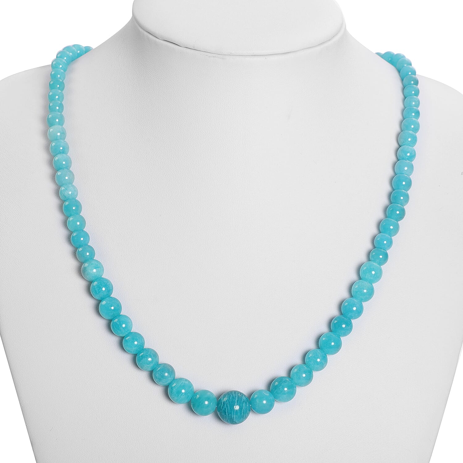 Amazonite Beads Necklace (Size 20) in Rhodium Overlay Sterling Silver 176.50 Ct.