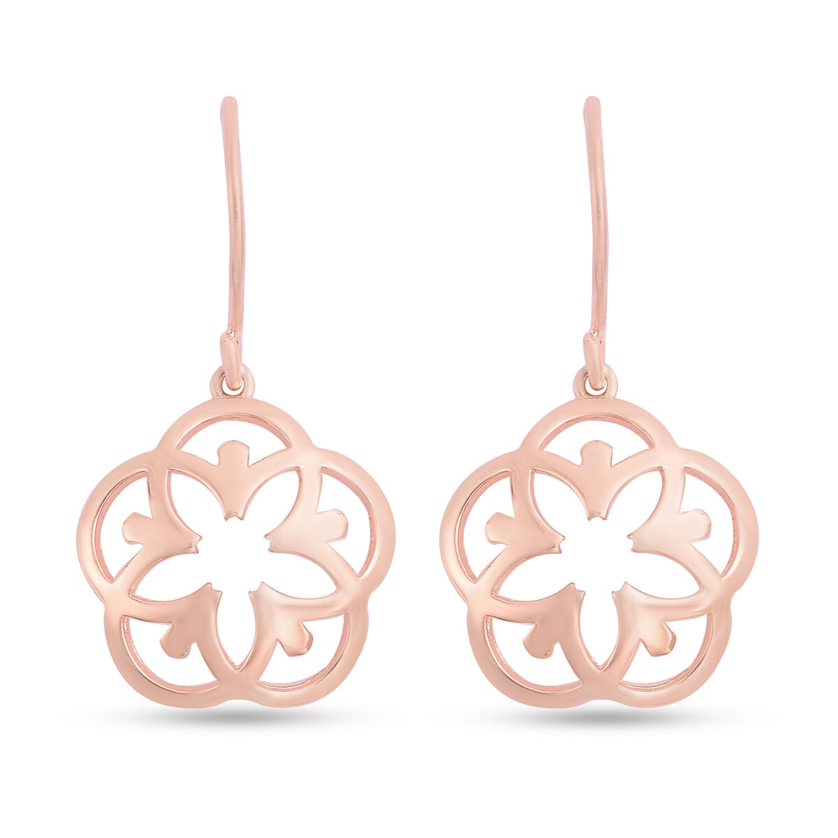 Rose Gold Overlay Sterling Silver Floral Dangling Earrings