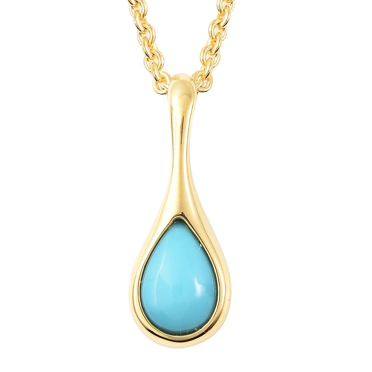 LucyQ Arizona Sleeping Beauty Turquoise Drop Pendant with Chain (Size 20) in Yellow Gold Overlay Sterling Silver