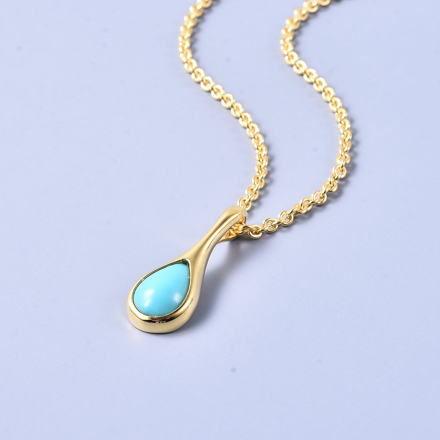 LucyQ Arizona Sleeping Beauty Turquoise Drop Pendant with Chain (Size 20) in Yellow Gold Overlay Sterling Silver