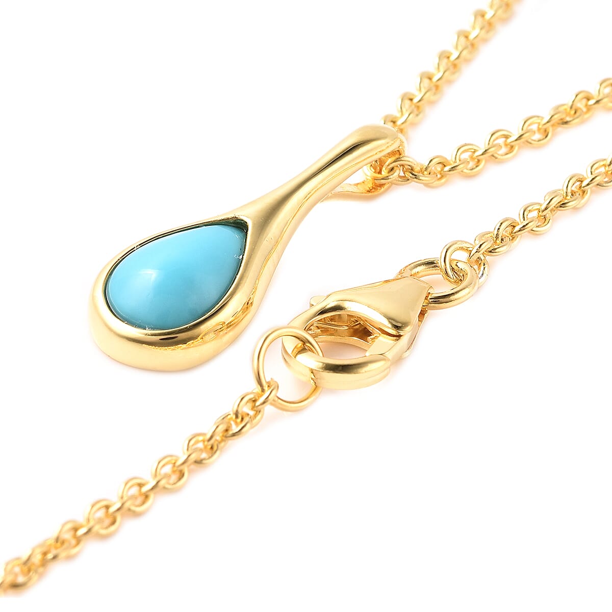 LucyQ Arizona Sleeping Beauty Turquoise Drop Pendant with Chain (Size 20) in Yellow Gold Overlay Sterling Silver