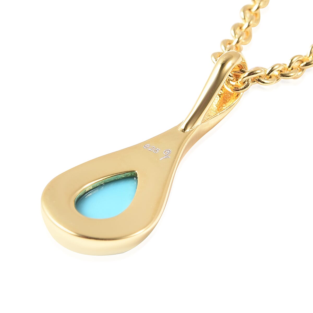 LucyQ Arizona Sleeping Beauty Turquoise Drop Pendant with Chain (Size 20) in Yellow Gold Overlay Sterling Silver