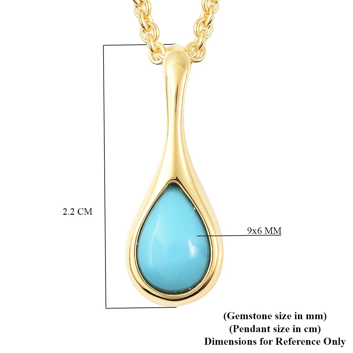 LucyQ Arizona Sleeping Beauty Turquoise Drop Pendant with Chain (Size 20) in Yellow Gold Overlay Sterling Silver