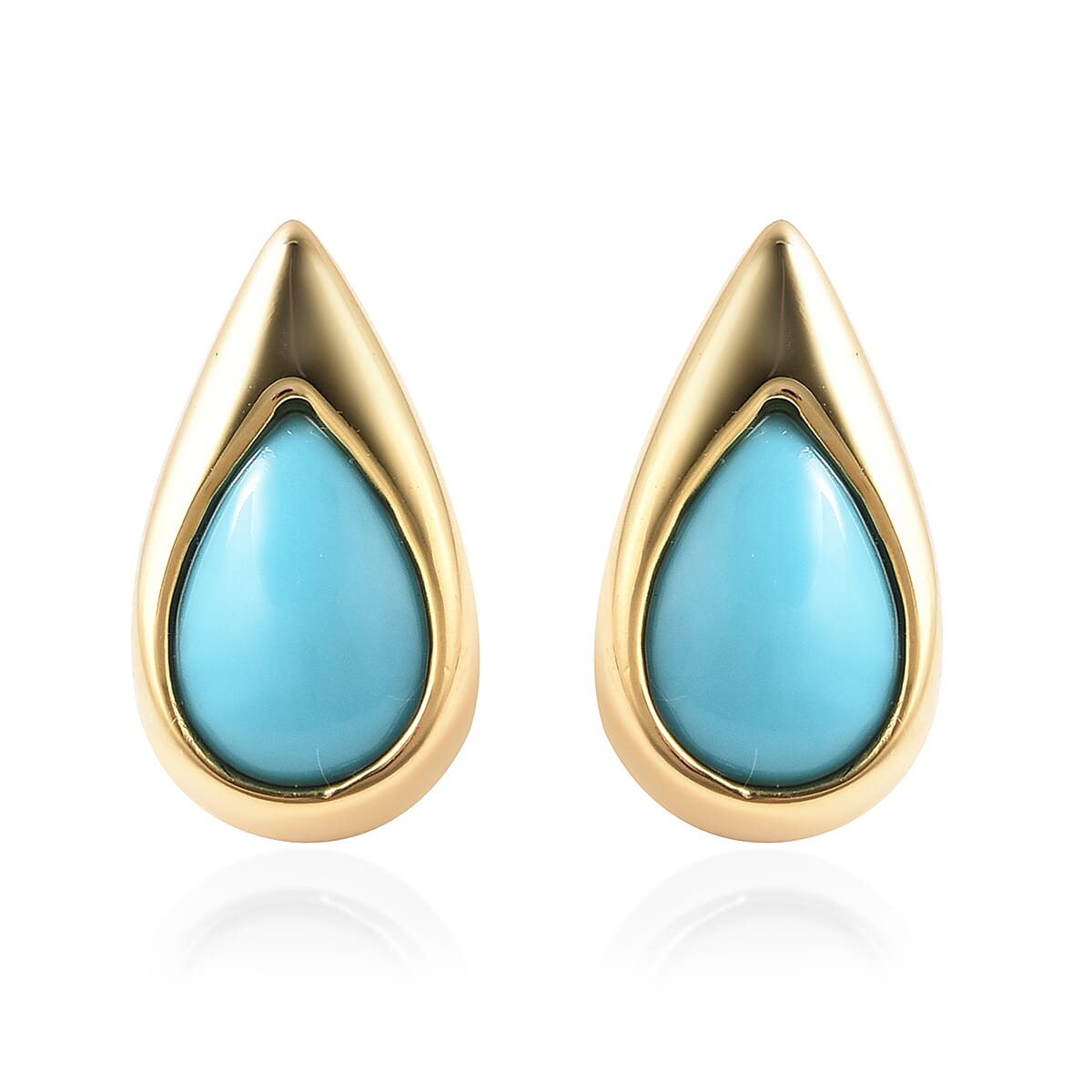 LucyQ Arizona Sleeping Beauty Turquoise Drop Stud Earrings (with Push Back) in Yellow Gold Overlay Sterling Silver 2.06 Ct.