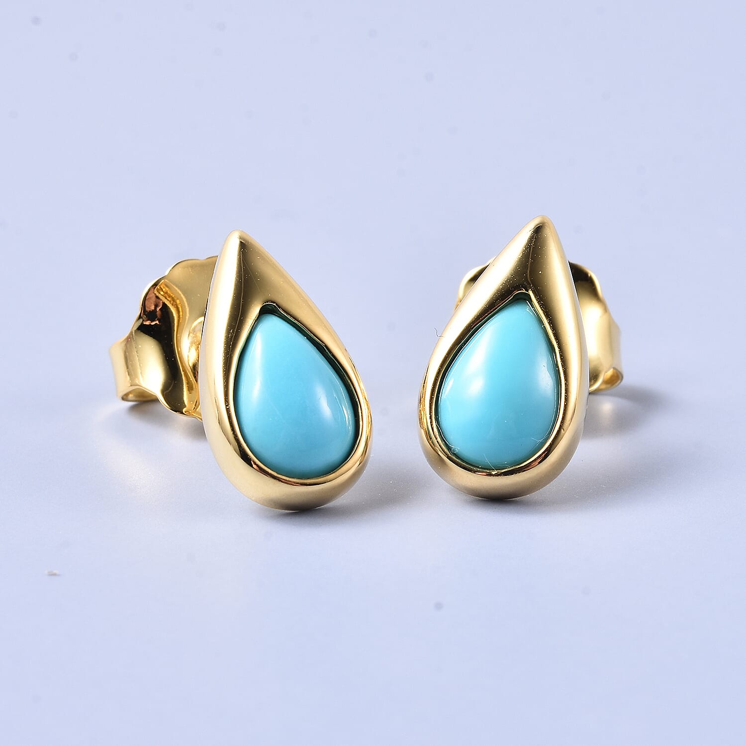 LucyQ Arizona Sleeping Beauty Turquoise Drop Stud Earrings (with Push Back) in Yellow Gold Overlay Sterling Silver 2.06 Ct.