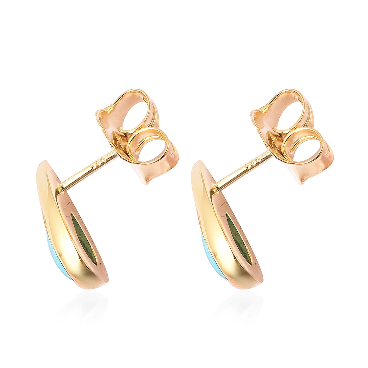 LucyQ Arizona Sleeping Beauty Turquoise Drop Stud Earrings (with Push Back) in Yellow Gold Overlay Sterling Silver 2.06 Ct.