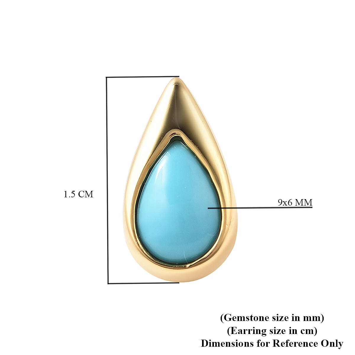 LucyQ Arizona Sleeping Beauty Turquoise Drop Stud Earrings (with Push Back) in Yellow Gold Overlay Sterling Silver 2.06 Ct.
