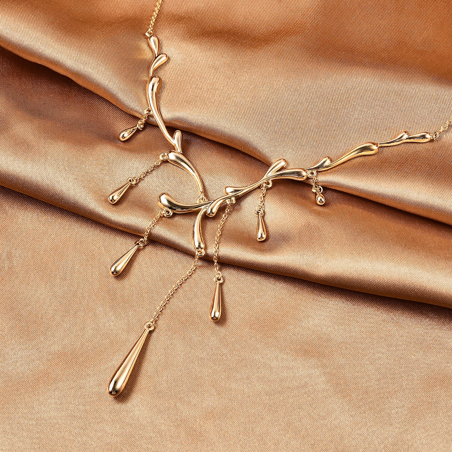 LucyQ Yellow Gold Overlay Sterling Silver Adjustable Drip Necklace (Size 16-20), Silver wt. 20.12 Gms