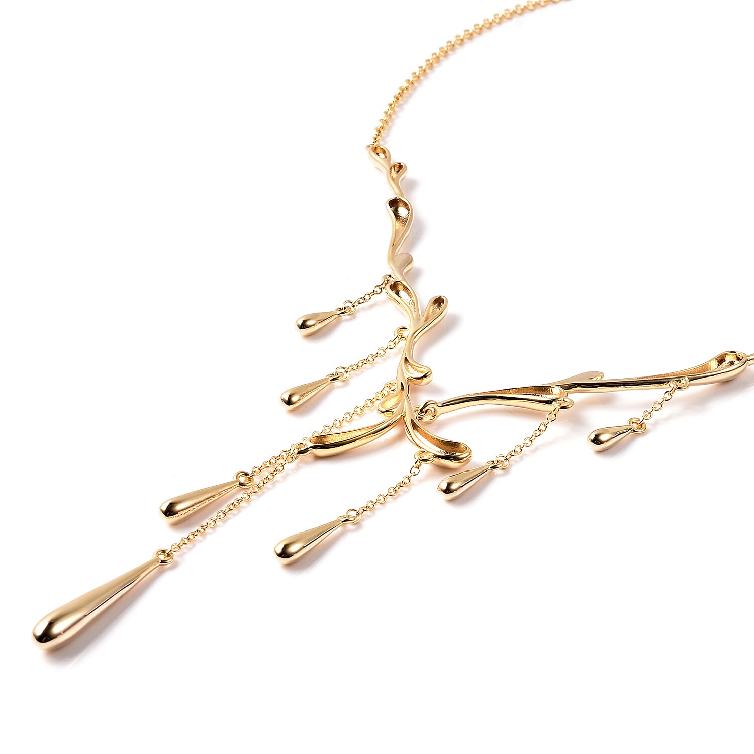 LucyQ Yellow Gold Overlay Sterling Silver Adjustable Drip Necklace (Size 16-20), Silver wt. 20.12 Gms