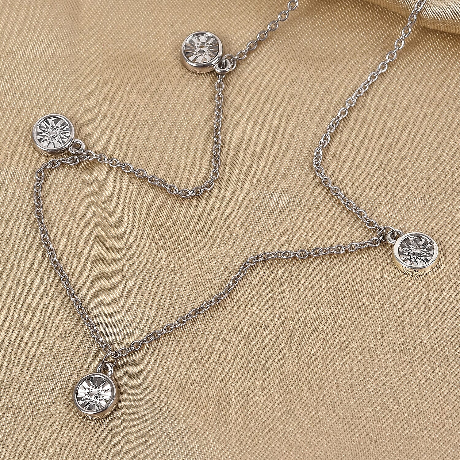 Diamond Station Necklace (Size 18) in Platinum Overlay Sterling Silver