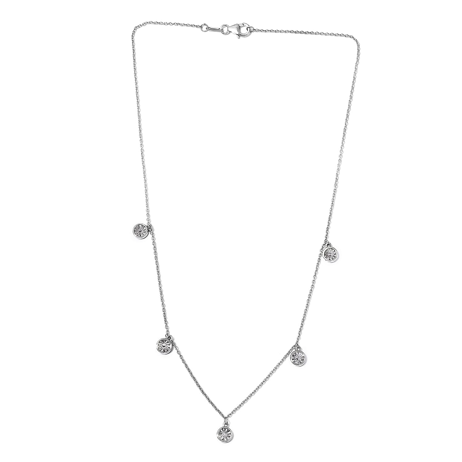 Diamond Station Necklace (Size 18) in Platinum Overlay Sterling Silver