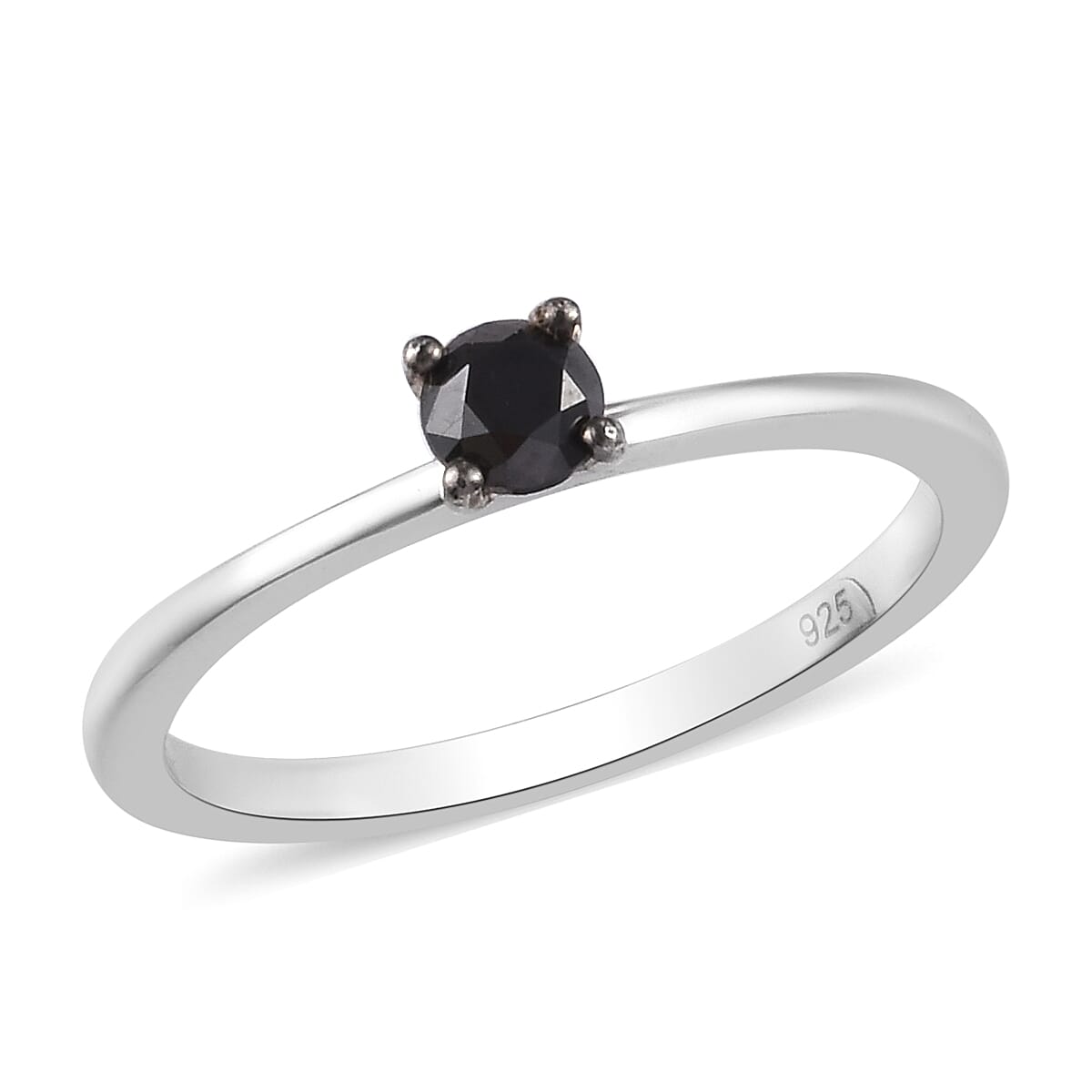Black Diamond Solitaire Ring in Platinum Overlay Sterling Silver Solitaire 0.25 Ct.