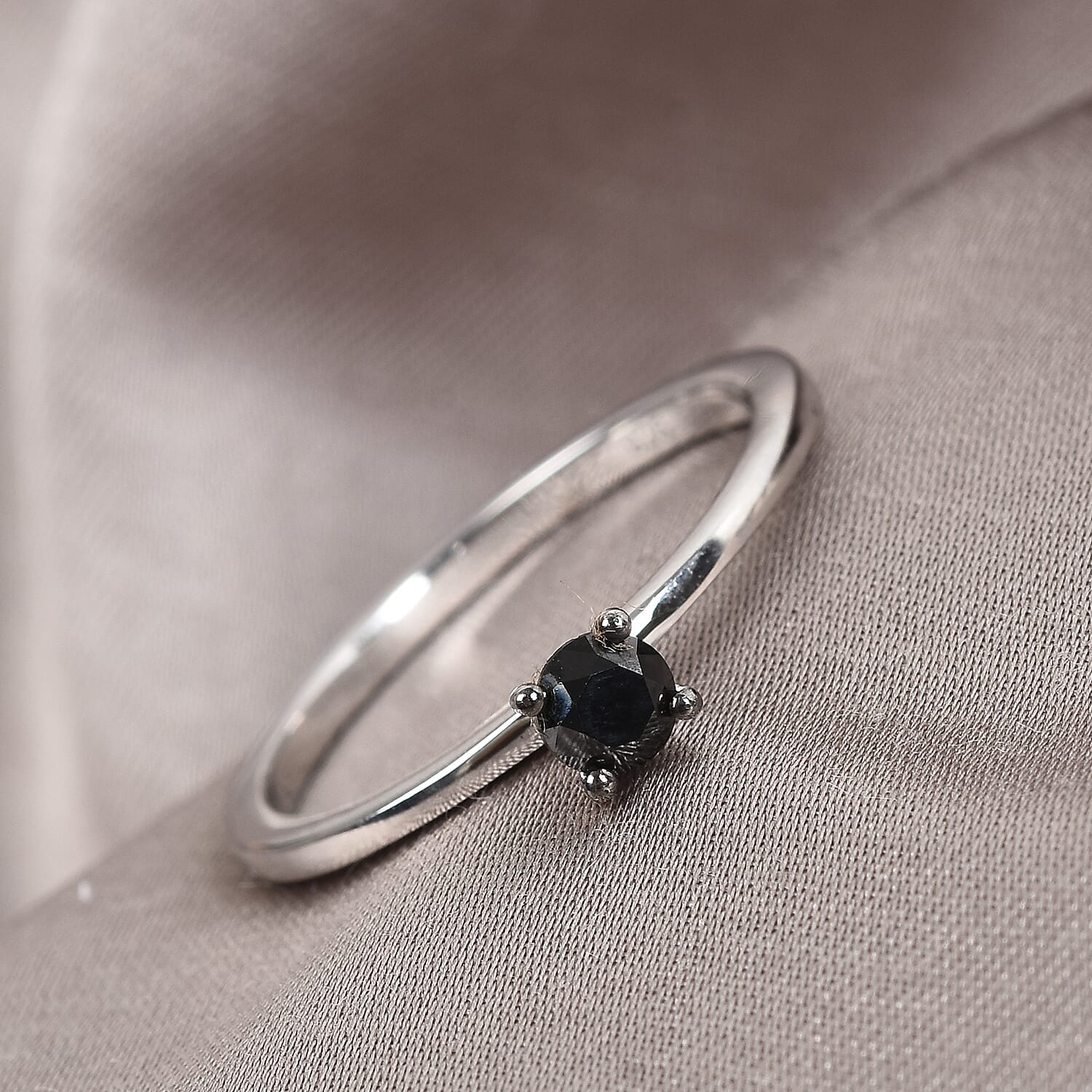 Black Diamond Solitaire Ring in Platinum Overlay Sterling Silver Solitaire 0.25 Ct.