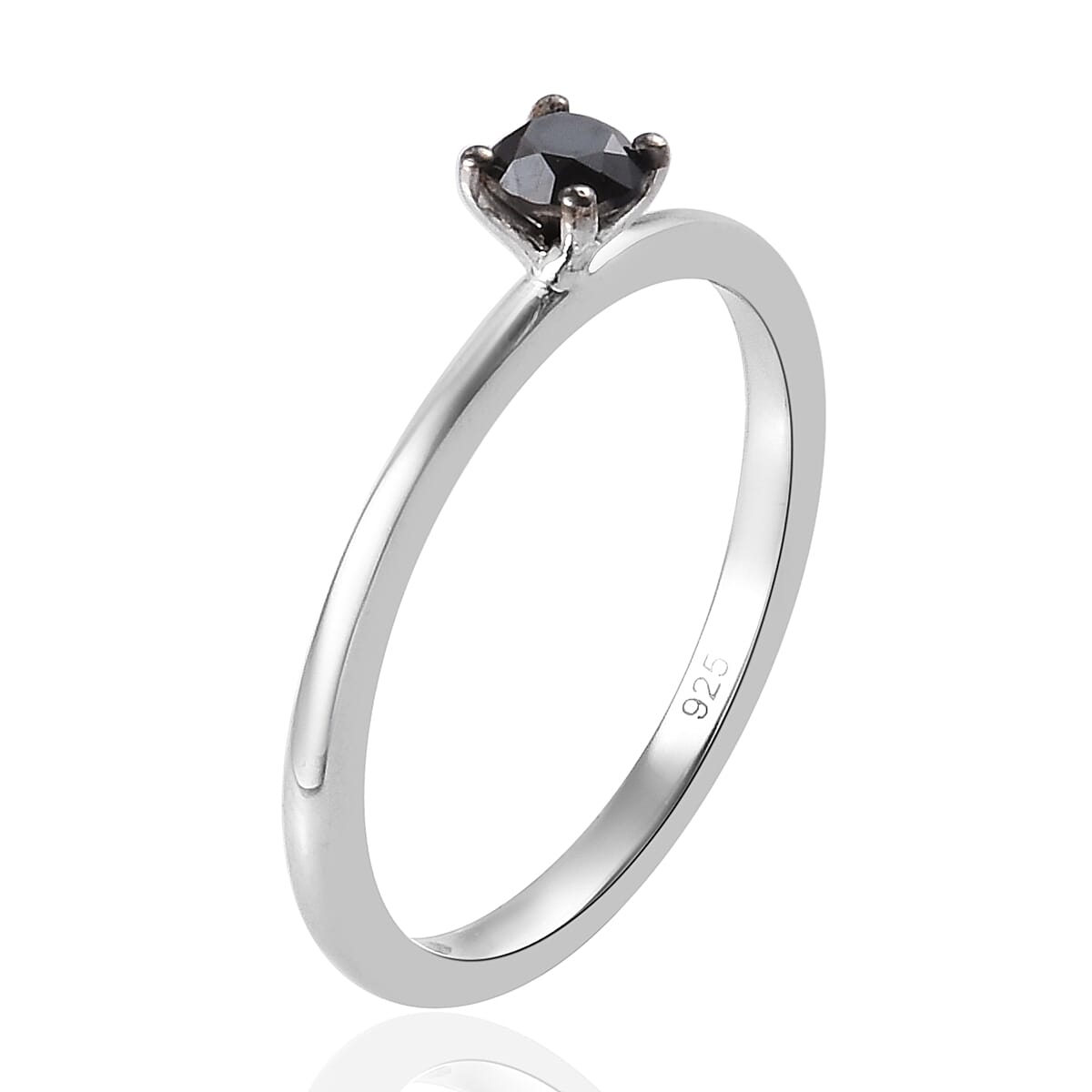 Black Diamond Solitaire Ring in Platinum Overlay Sterling Silver Solitaire 0.25 Ct.