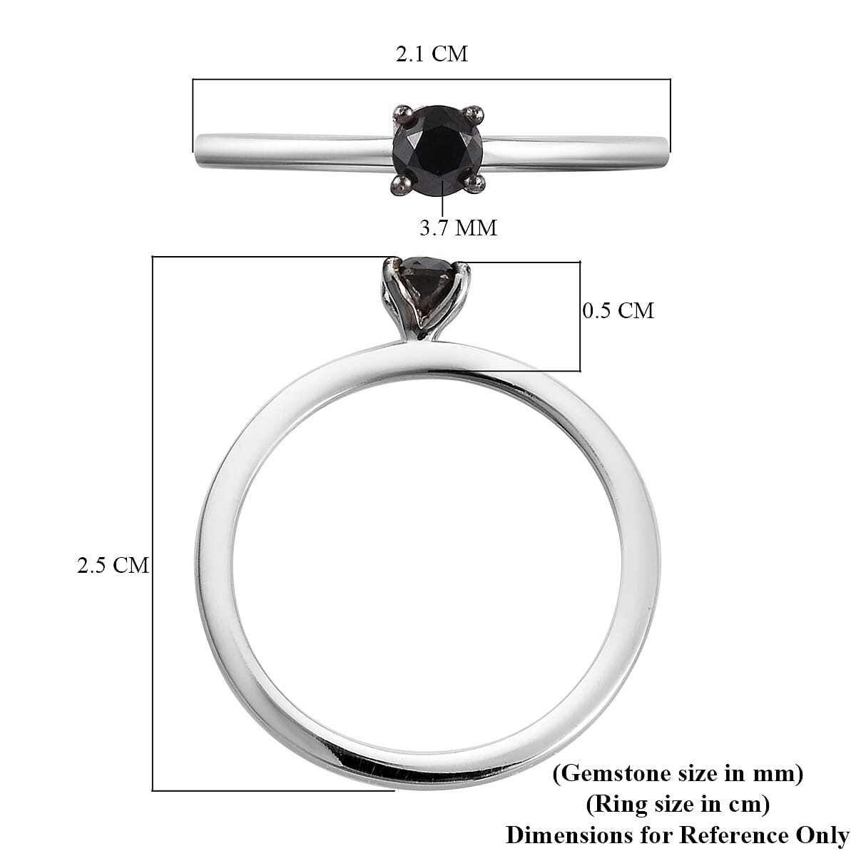 Black Diamond Solitaire Ring in Platinum Overlay Sterling Silver Solitaire 0.25 Ct.