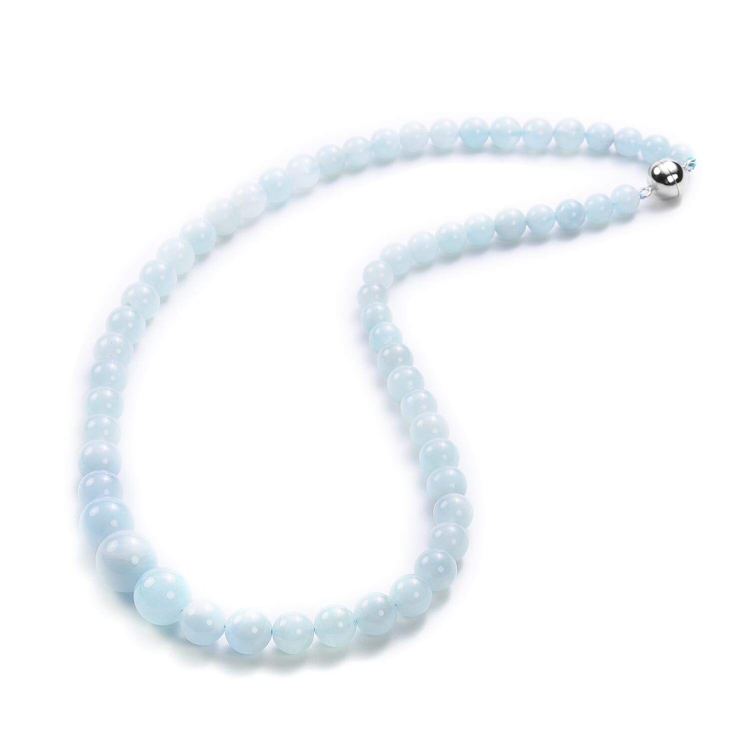 Santa Teresa Aquamarine Beaded Necklace (Size 20 with Magnetic Lock ) in Rhodium Overlay Sterling Silver 278.00 Ct.