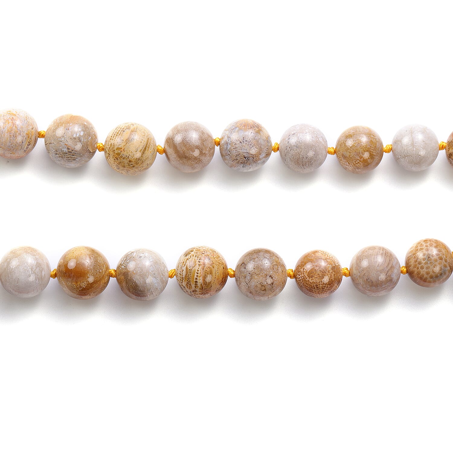 Fossil Coral Beads 12-19 Cabochon Cut Necklace (Size - 20) in Rhodium Overlay Sterling Silver 618.00 Ct.