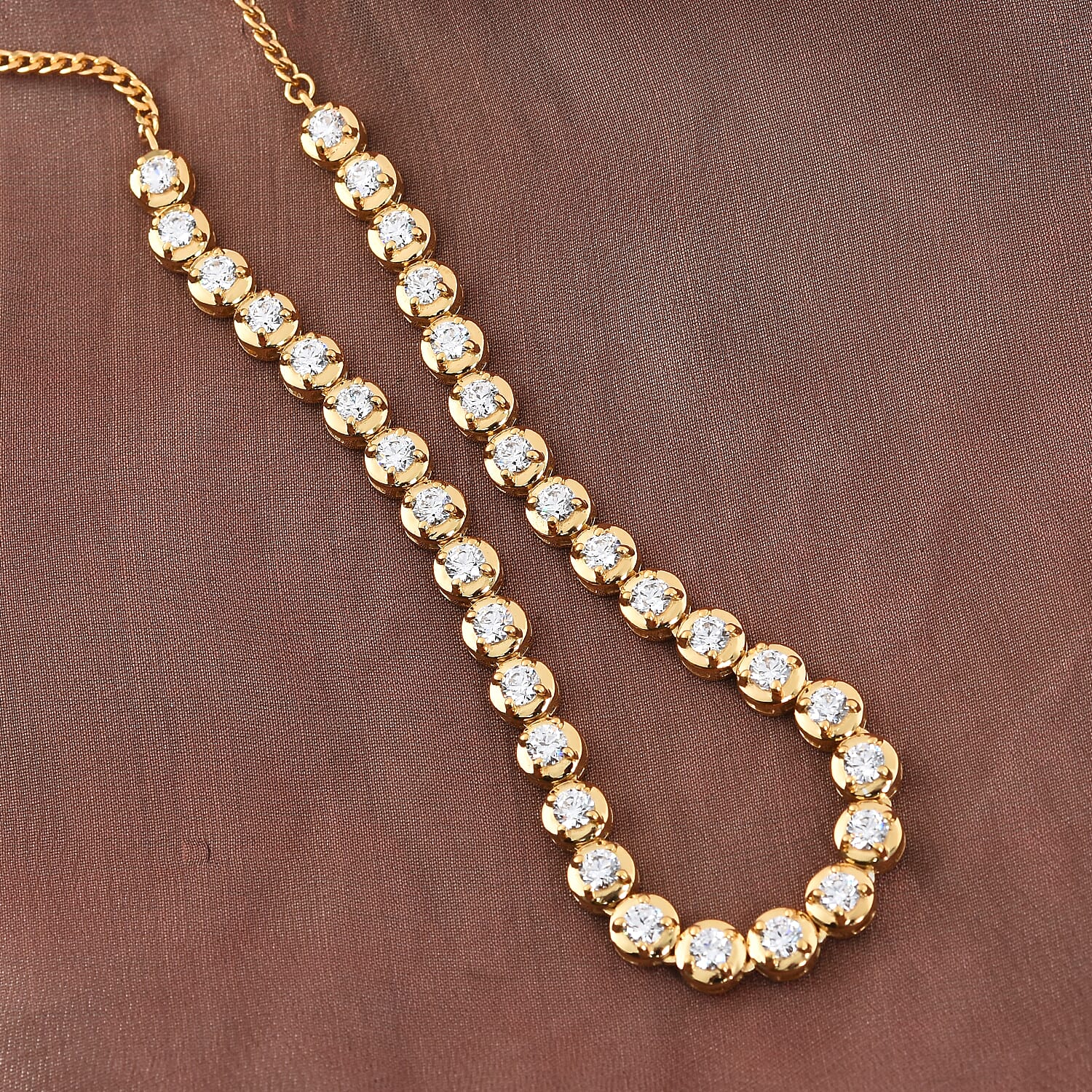 Lustro Stella 14K Gold Overlay Sterling Silver Necklace (Size 18) Made with Finest CZ 8.92 Ct, Silver wt. 14.00 Gm