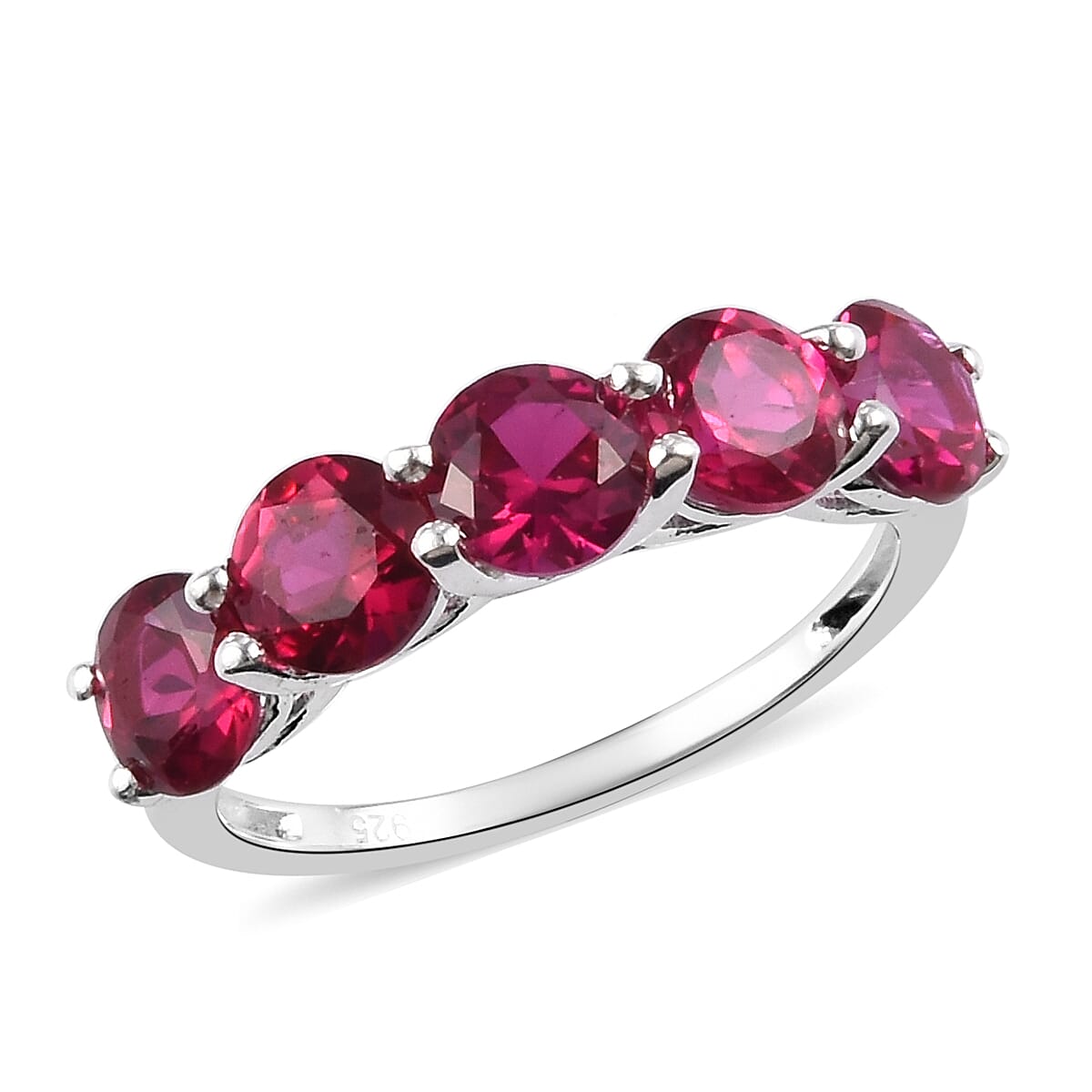 Synthetic Ruby 5-Stone Look Ring in Sterling Silver 3.25 Ct.