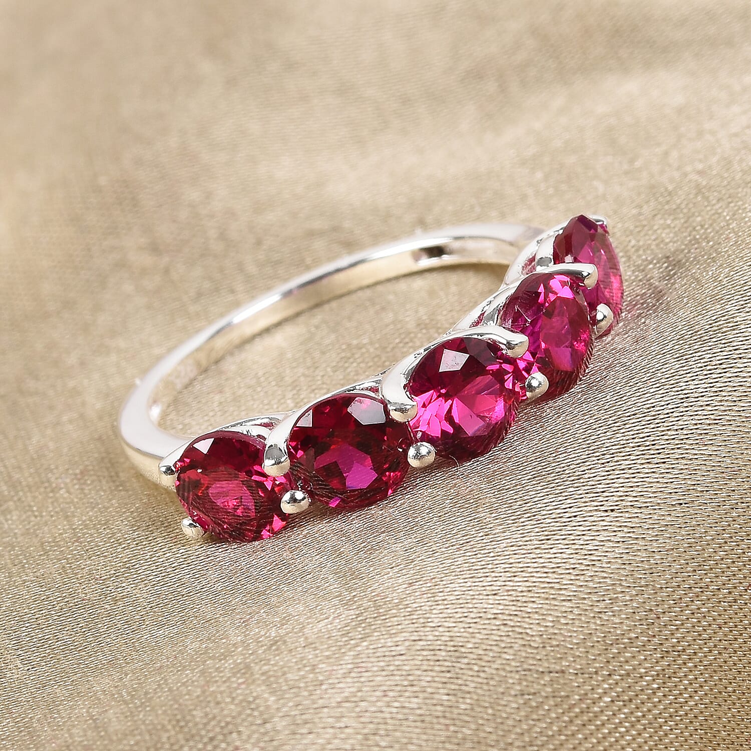 Synthetic Ruby 5-Stone Look Ring in Sterling Silver 3.25 Ct.