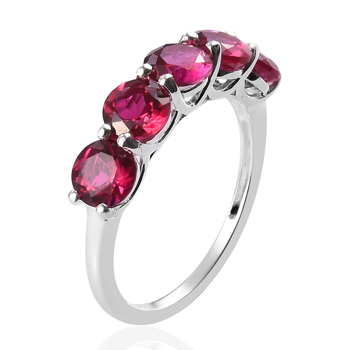 Synthetic Ruby 5-Stone Look Ring in Sterling Silver 3.25 Ct.