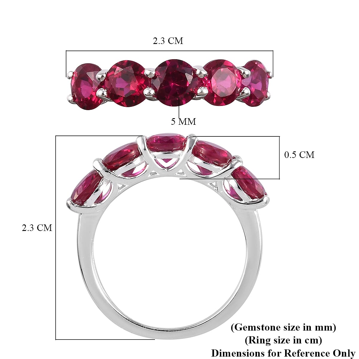 Synthetic Ruby 5-Stone Look Ring in Sterling Silver 3.25 Ct.