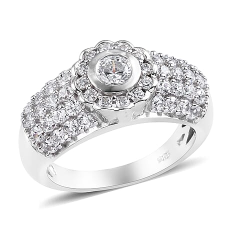 Lustro Stella Platinum Overlay Sterling Silver Ring Made with Finest CZ 2.53 Ct.