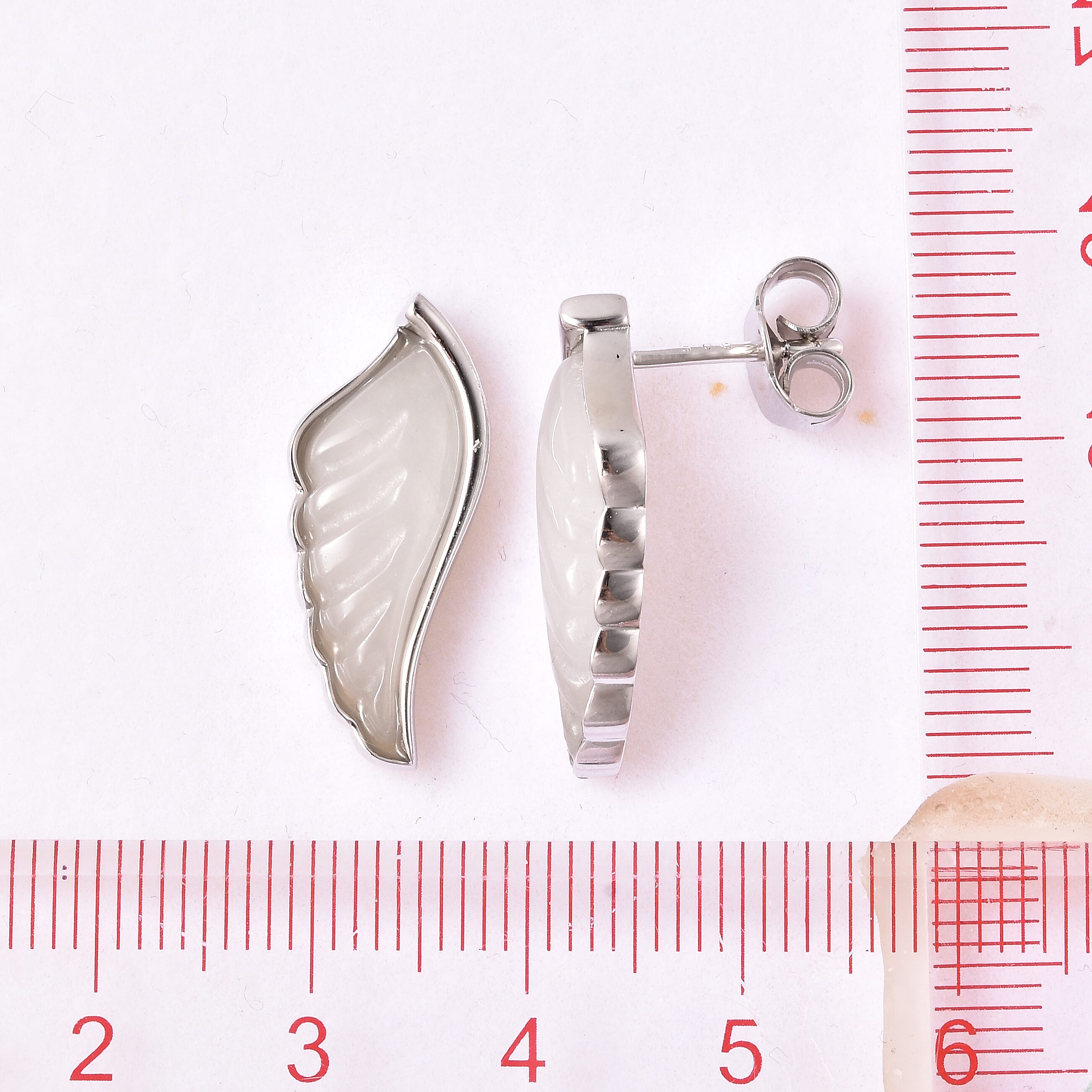 Isabella Liu Angel Wing Collection - Carved White Jade Earrings (with Push Back) in Rhodium Overlay Sterling Silver 6.86 Ct.