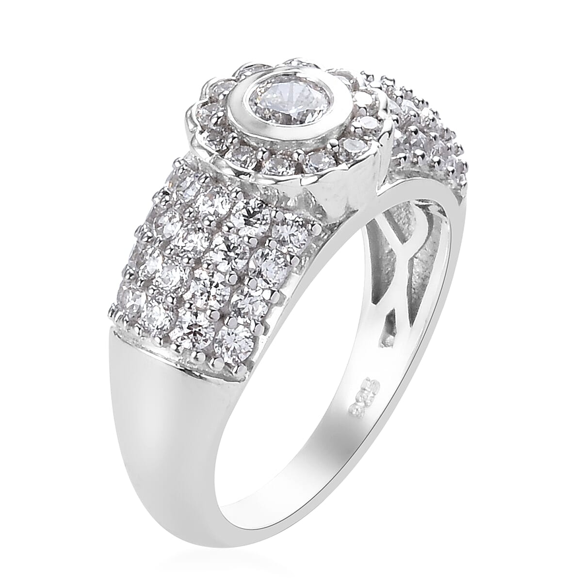 Lustro Stella Platinum Overlay Sterling Silver Ring Made with Finest CZ 2.53 Ct.