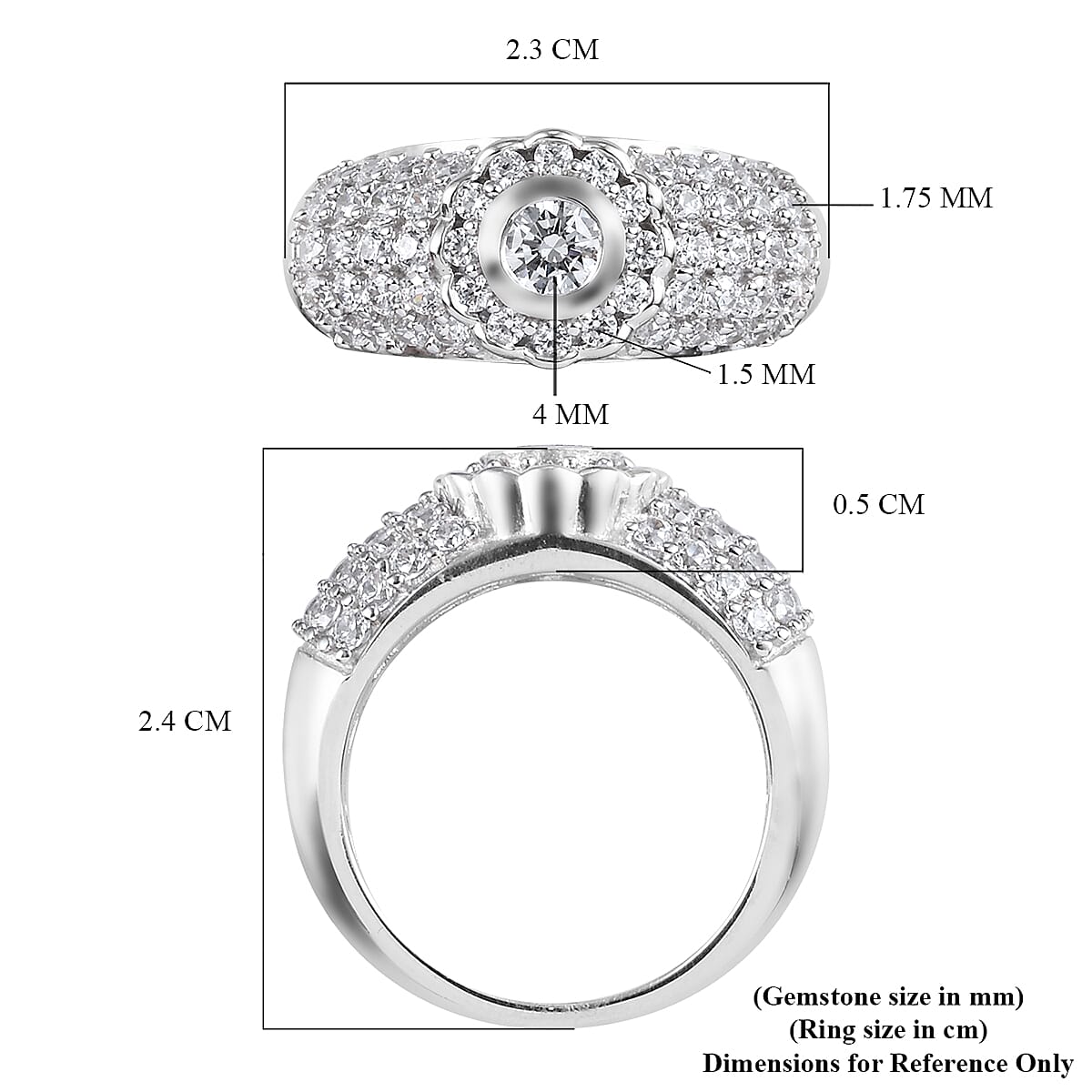 Lustro Stella Platinum Overlay Sterling Silver Ring Made with Finest CZ 2.53 Ct.