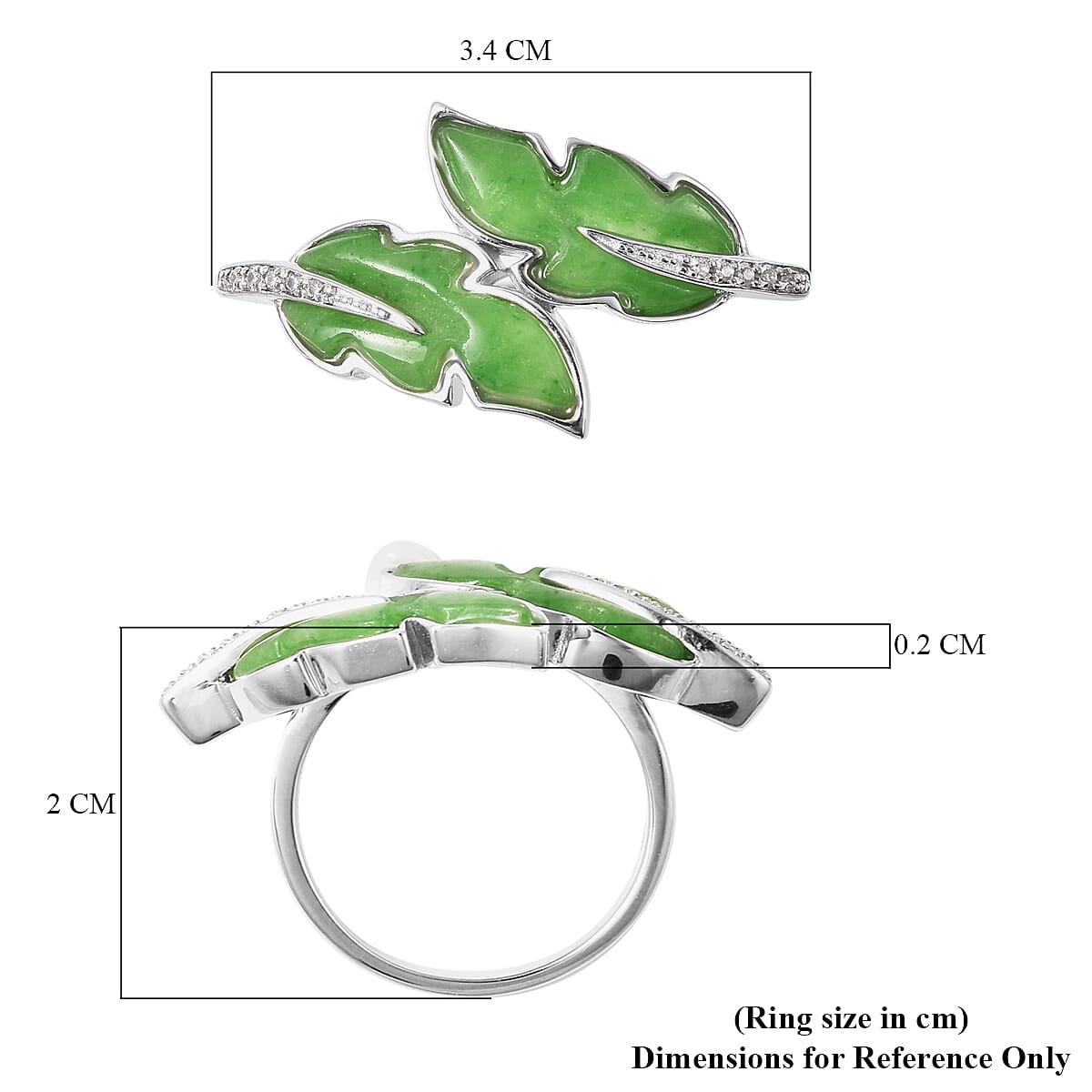 Isabella Liu Leaf Collection - Carved Green Jade and Natural Cambodian Zircon Leaf Bypass Ring in Rhodium Overlay Sterling Silver 6.44 Ct.
