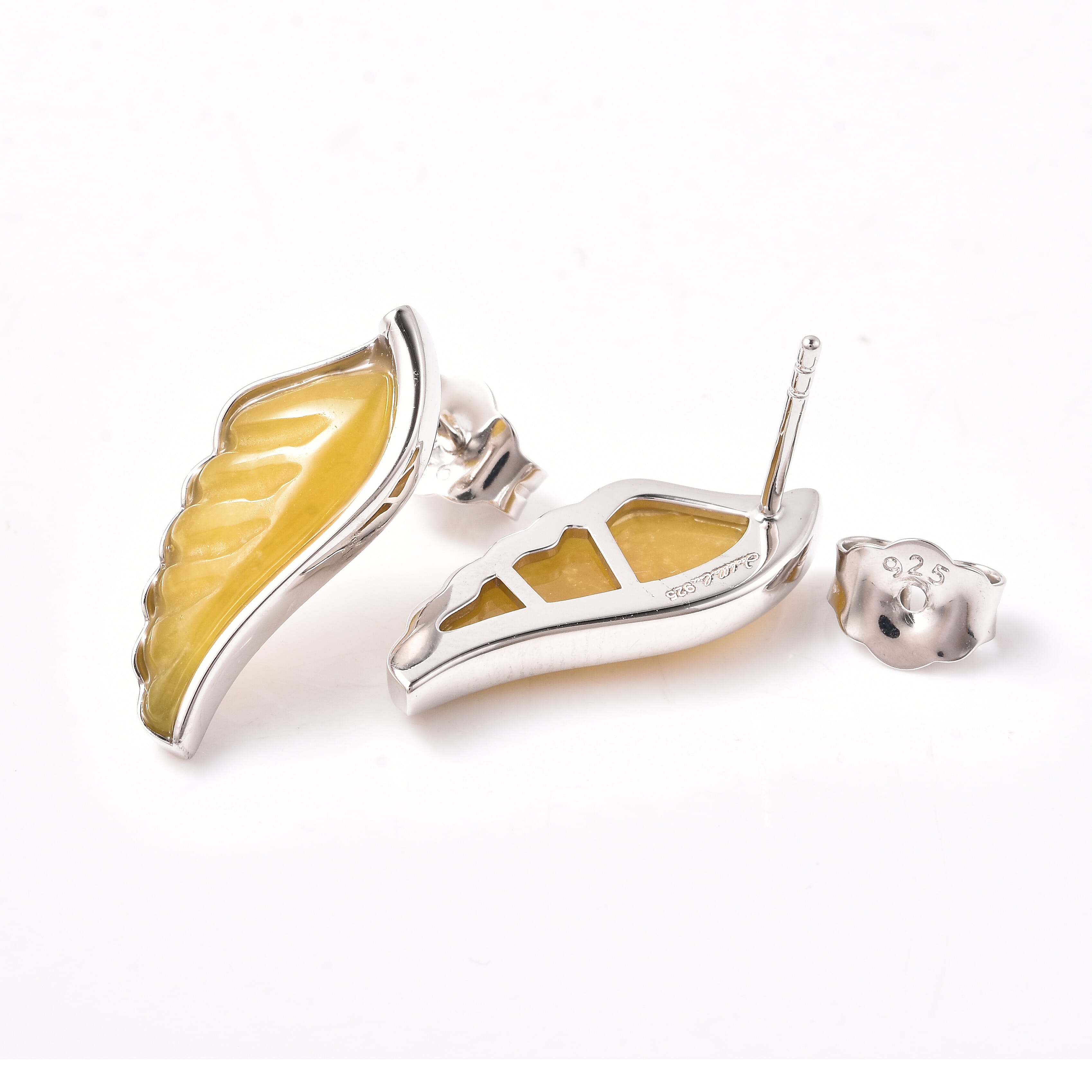 Isabella Liu Angel Wing Collection - Carved Yellow Jade Earrings (with Push Back) in Rhodium Overlay Sterling Silver 7.04 Ct.