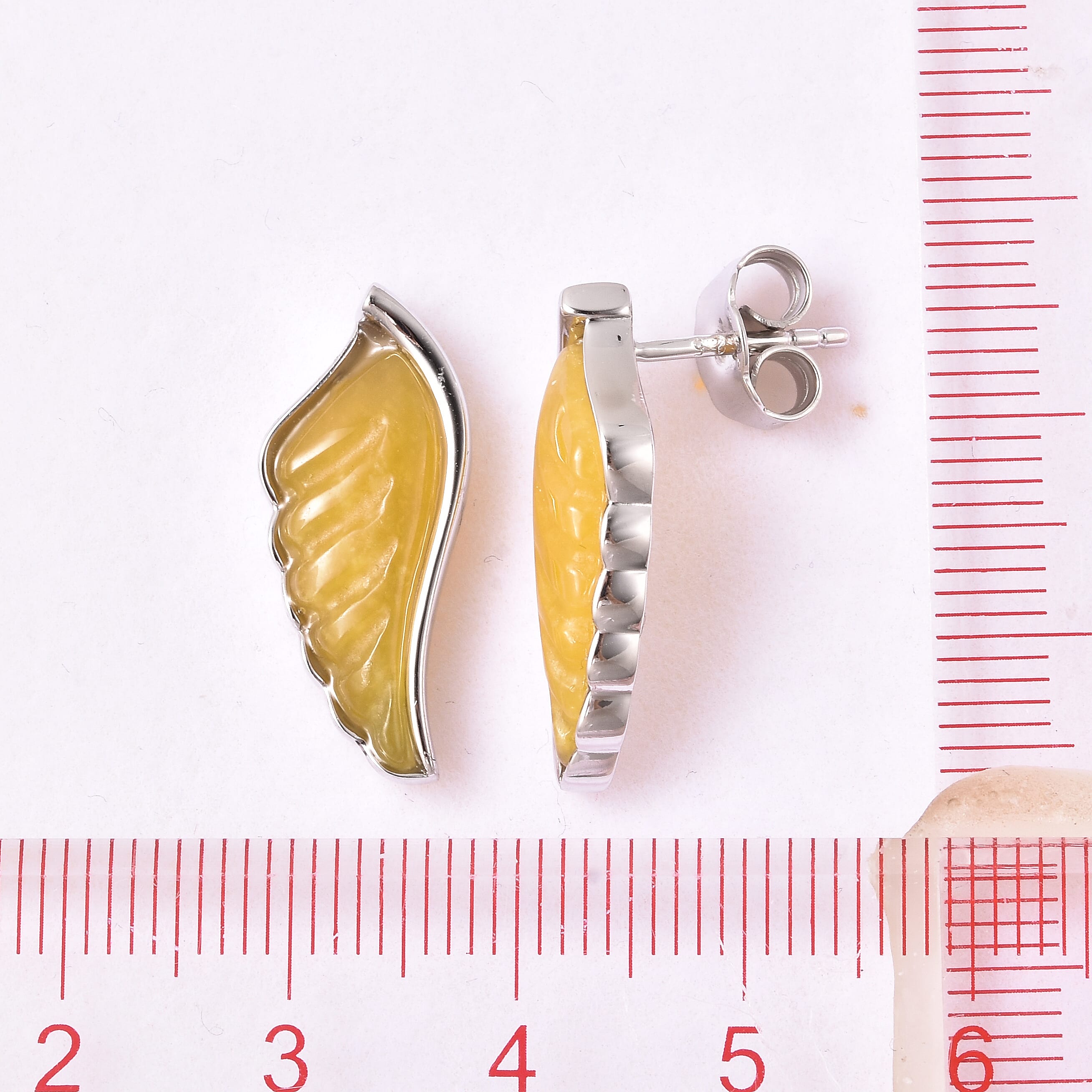 Isabella Liu Angel Wing Collection - Carved Yellow Jade Earrings (with Push Back) in Rhodium Overlay Sterling Silver 7.04 Ct.
