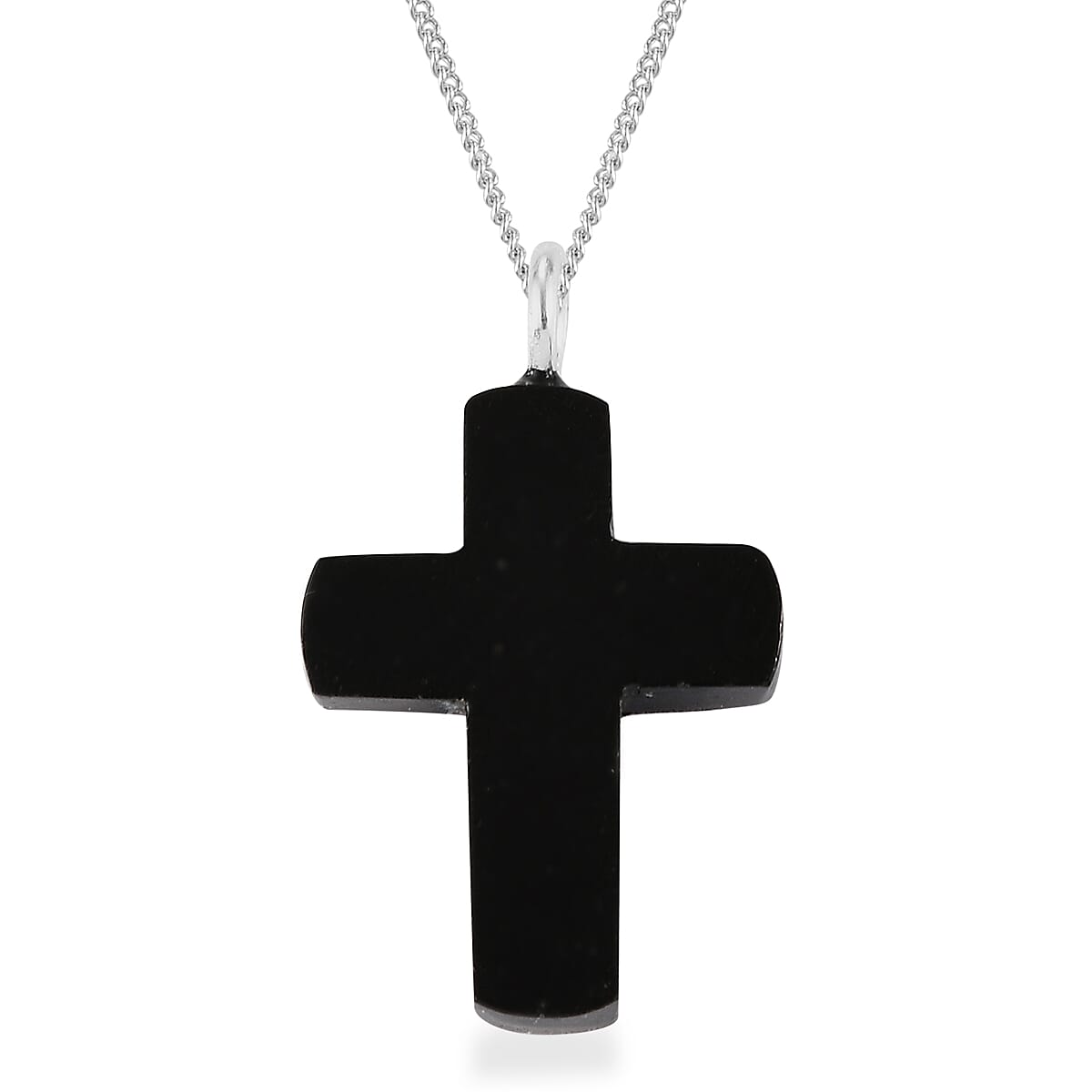 California Black Jade Cross Pendant With Chain in Sterling Silver 4.50 Ct.