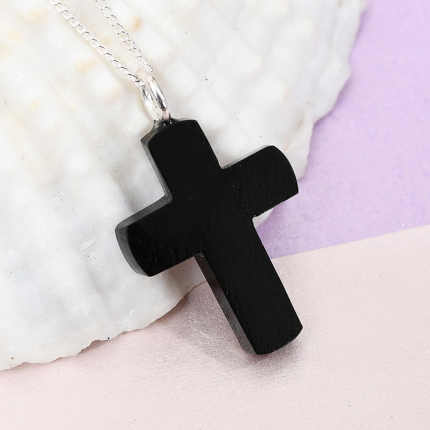 California Black Jade Cross Pendant With Chain in Sterling Silver 4.50 Ct.