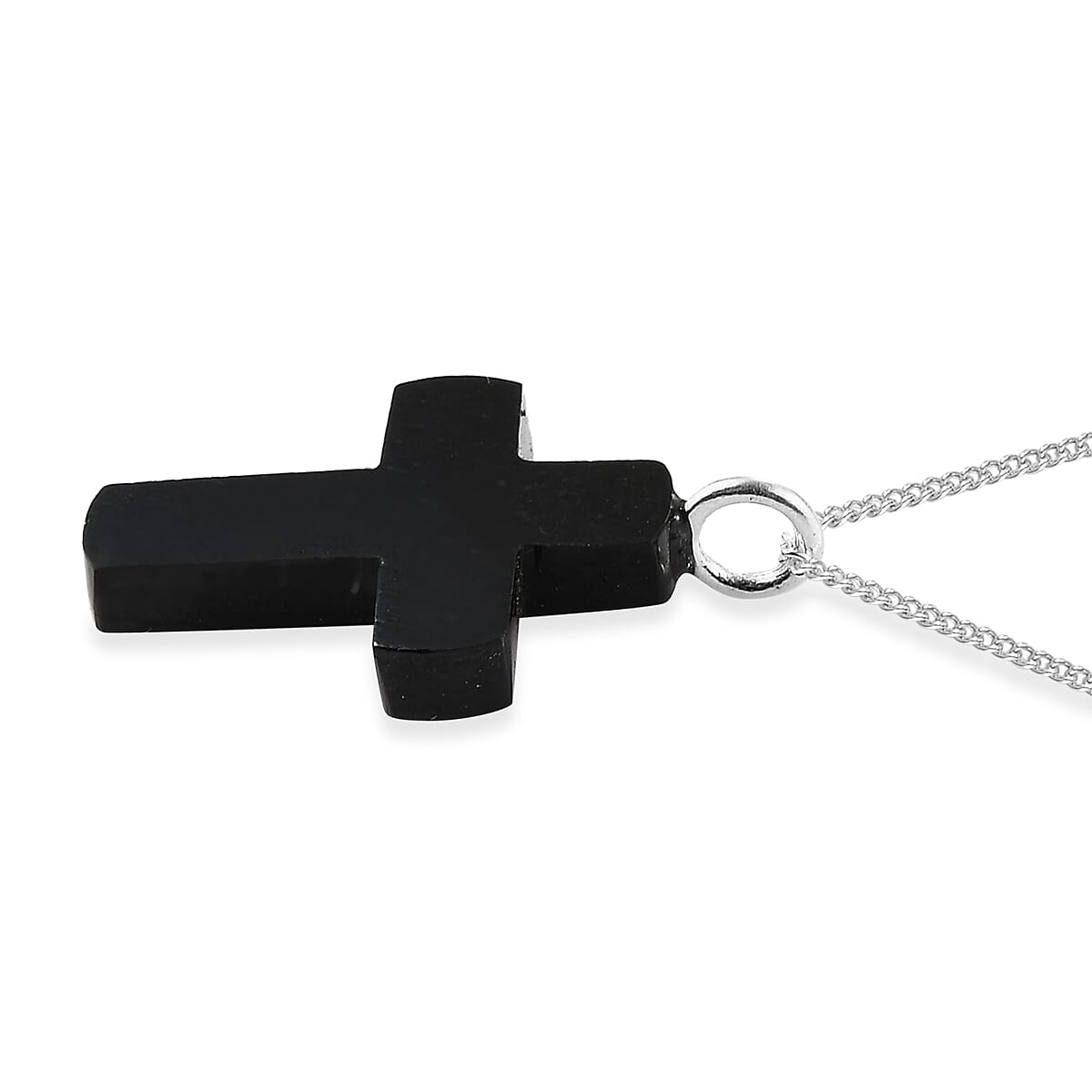 California Black Jade Cross Pendant With Chain in Sterling Silver 4.50 Ct.