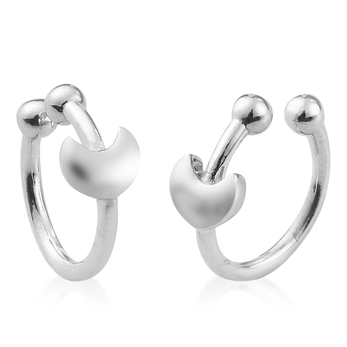 Sundays Child - Platinum Overlay Sterling Silver Crescent Moon Clip Earrings