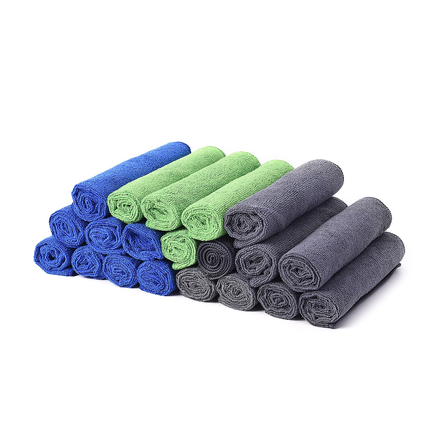 Set of 20 - Multi Purpose Microfibre Cloths (40x40cm) in Blue (8pcs), Dark Grey (8pcs) and Green (4pcs)