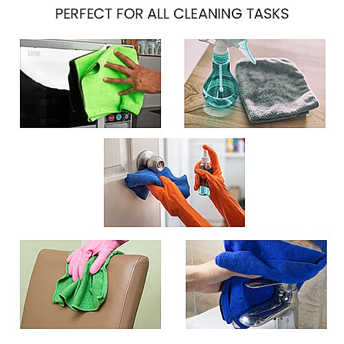 Set of 20 - Multi Purpose Microfibre Cloths (40x40cm) in Blue (8pcs), Dark Grey (8pcs) and Green (4pcs)