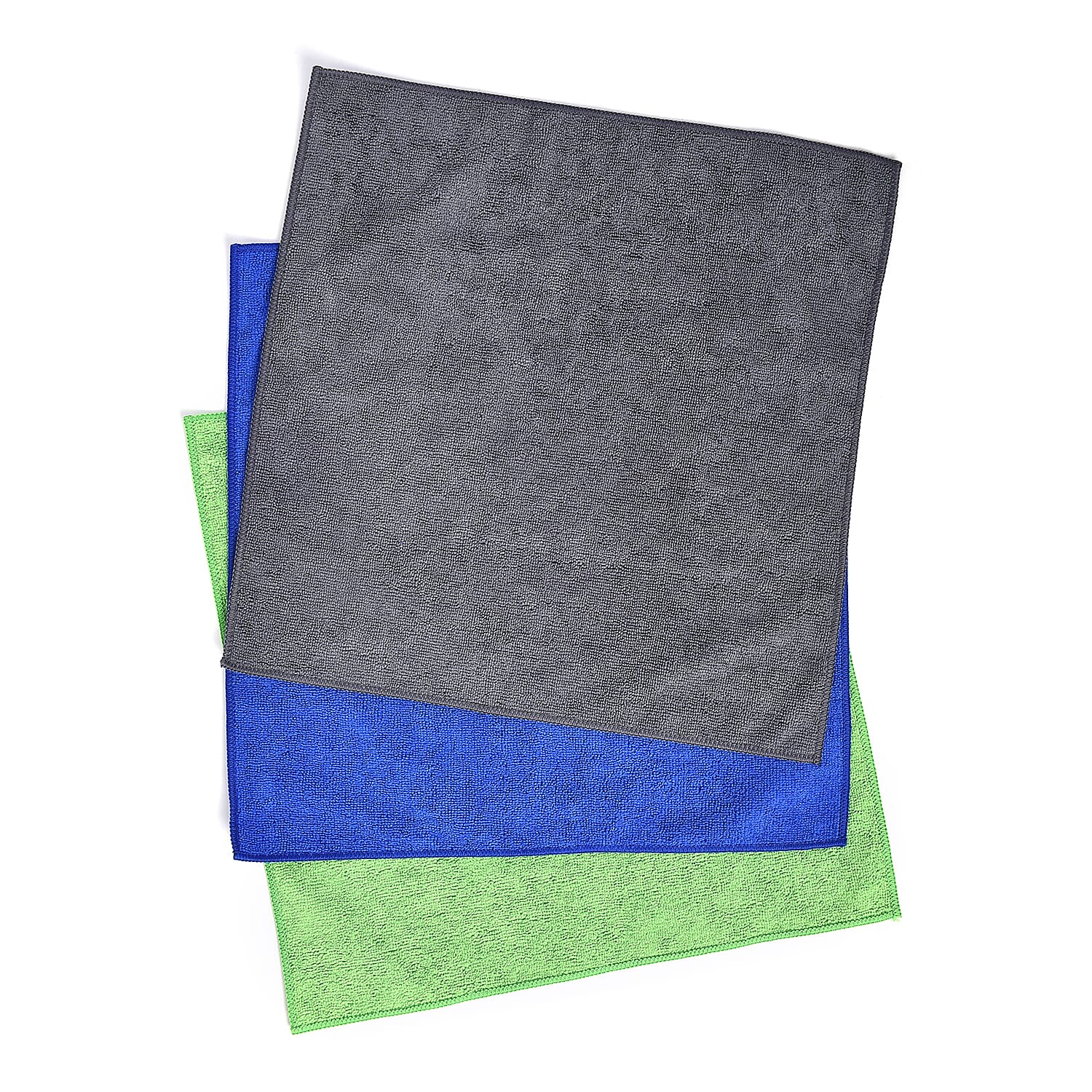 Set of 20 - Multi Purpose Microfibre Cloths (40x40cm) in Blue (8pcs), Dark Grey (8pcs) and Green (4pcs)