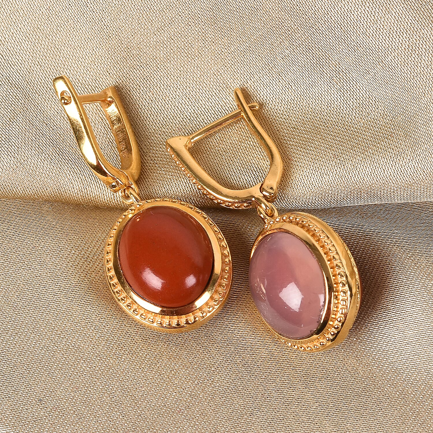 Sundays Child Rose Quartz and Orange Jasper Drop Earrings (with Claps) in 14K Gold Overlay Sterling Silver 18.50 Ct.