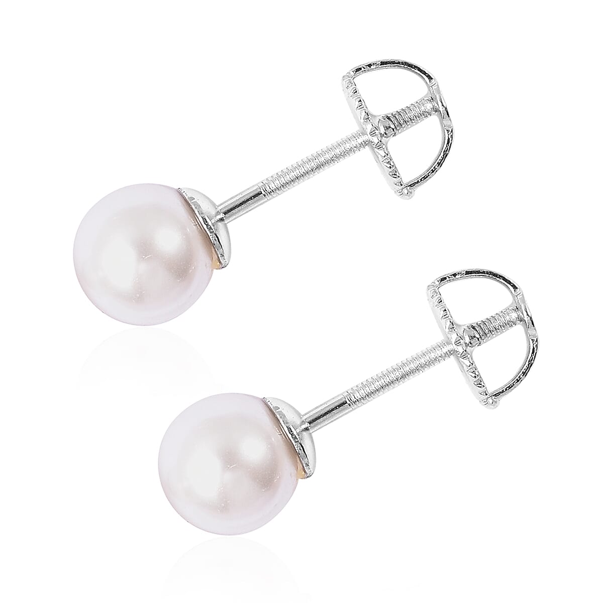 TJC Launch- Lunar Pearl Stud Earrings (with Screw Back) in Rhodium Overlay Sterling Silver