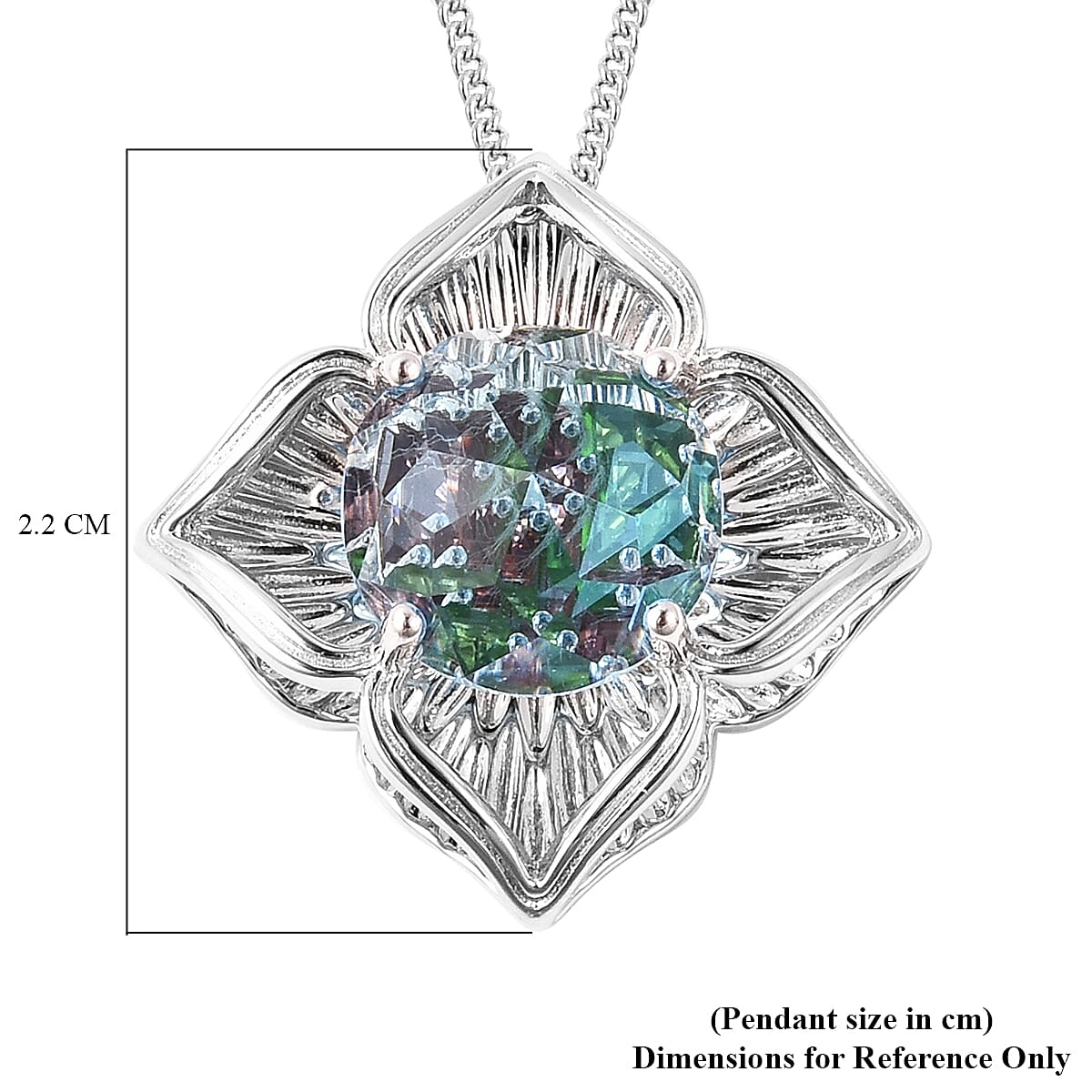 Galatea DavinChi Cut Collection - Blue Topaz, Chrome Diopside and Mozambique Garnet Pendant with Chain (Size 18) in Rhodium Overlay Sterling Silver 4.00 Ct.
