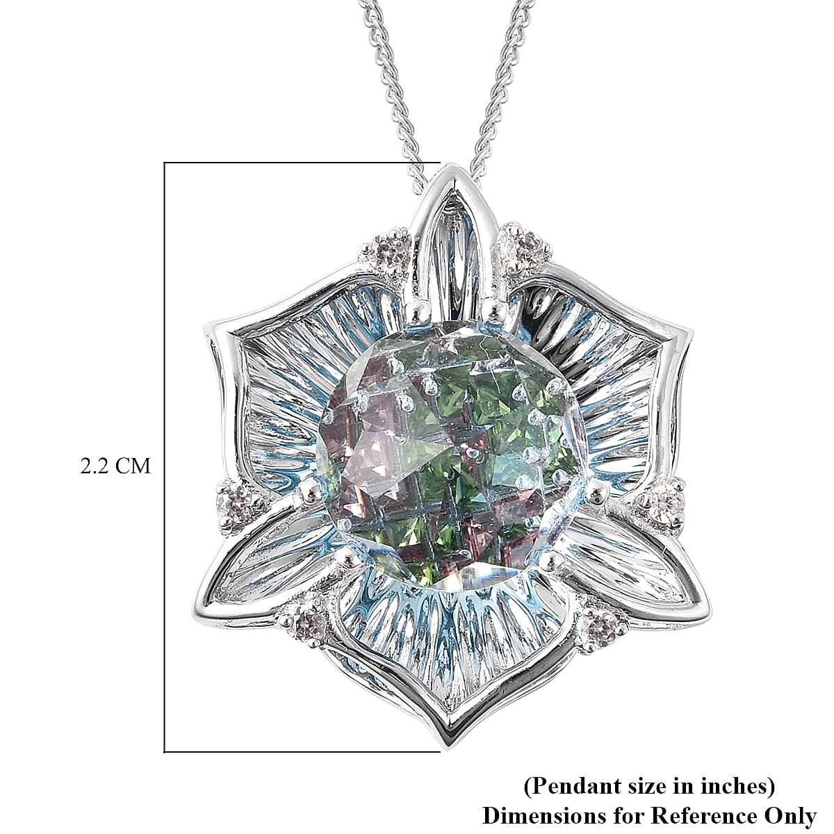 Galatea DavinChi Cut Collection - Blue Topaz, Chrome Diopside, Natural Cambodian Zircon and Mozambique Garnet Pendant with Chain (Size 18) in Rhodium Overlay Sterling Silver 4.31 Ct.