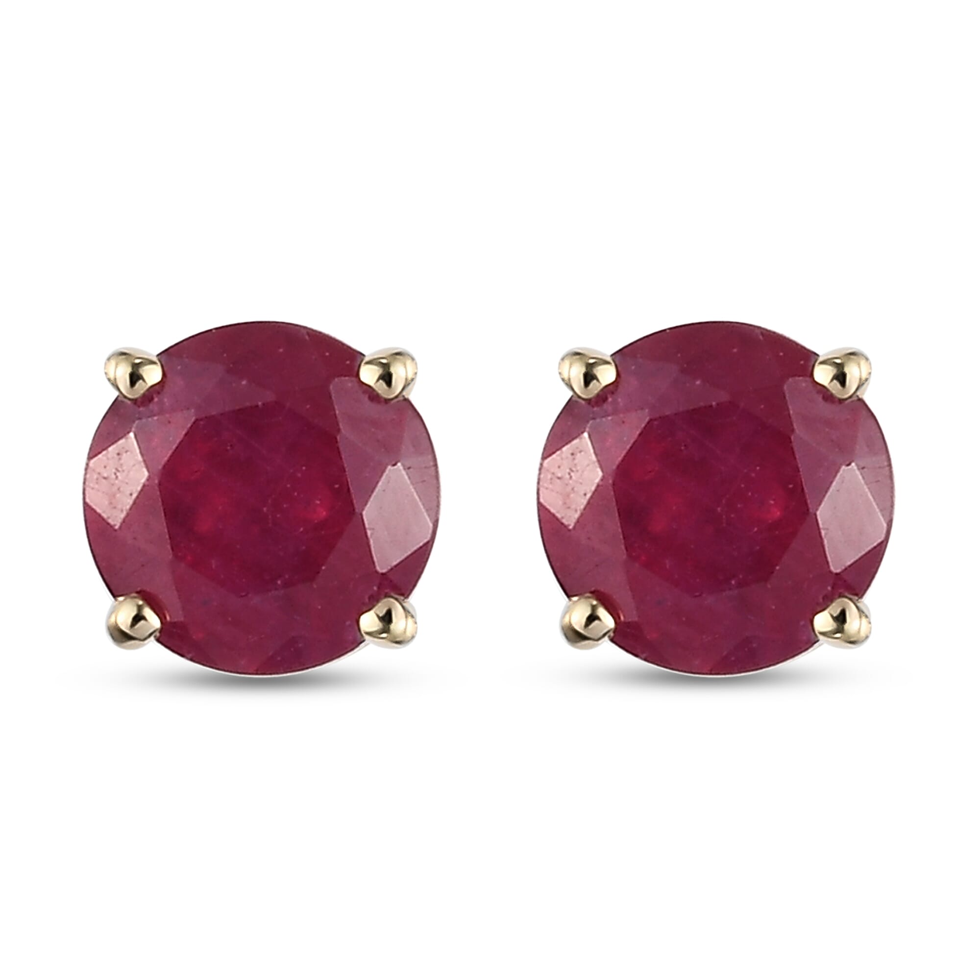 9K Yellow Gold AA African Ruby (FF) Stud Earrings (with Push Back) 2.45 Ct.