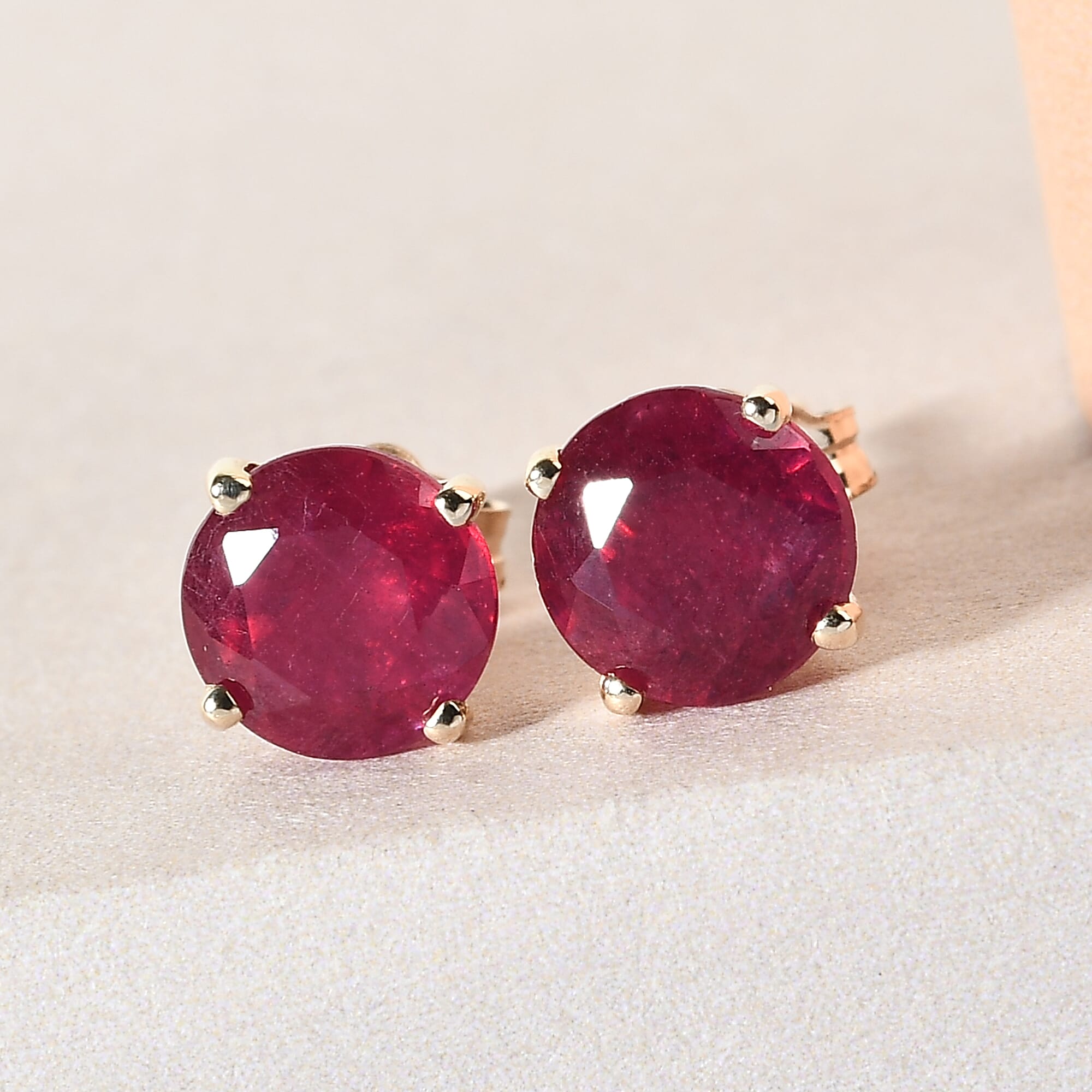 9K Yellow Gold AA African Ruby (FF) Stud Earrings (with Push Back) 2.45 Ct.