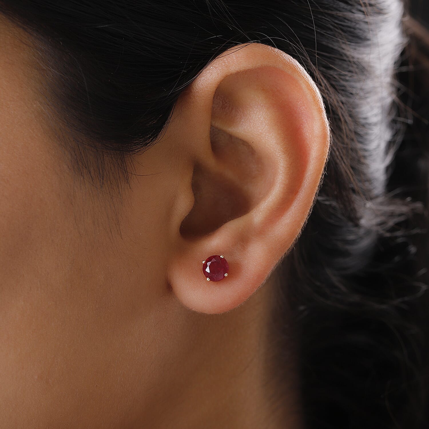 9K Yellow Gold AA African Ruby (FF) Stud Earrings (with Push Back) 2.45 Ct.