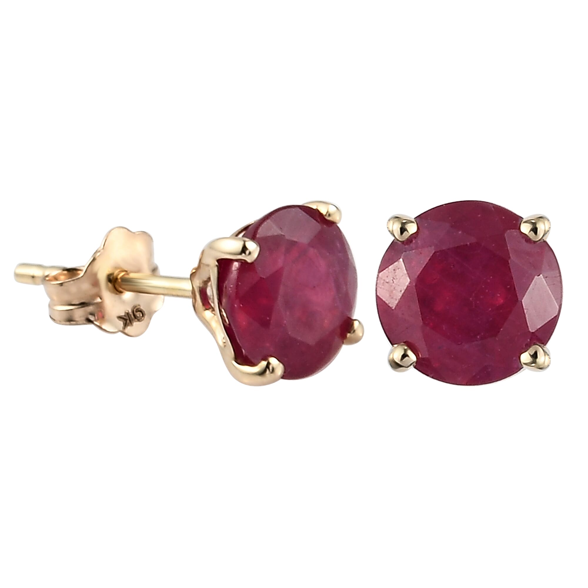 9K Yellow Gold AA African Ruby (FF) Stud Earrings (with Push Back) 2.45 Ct.