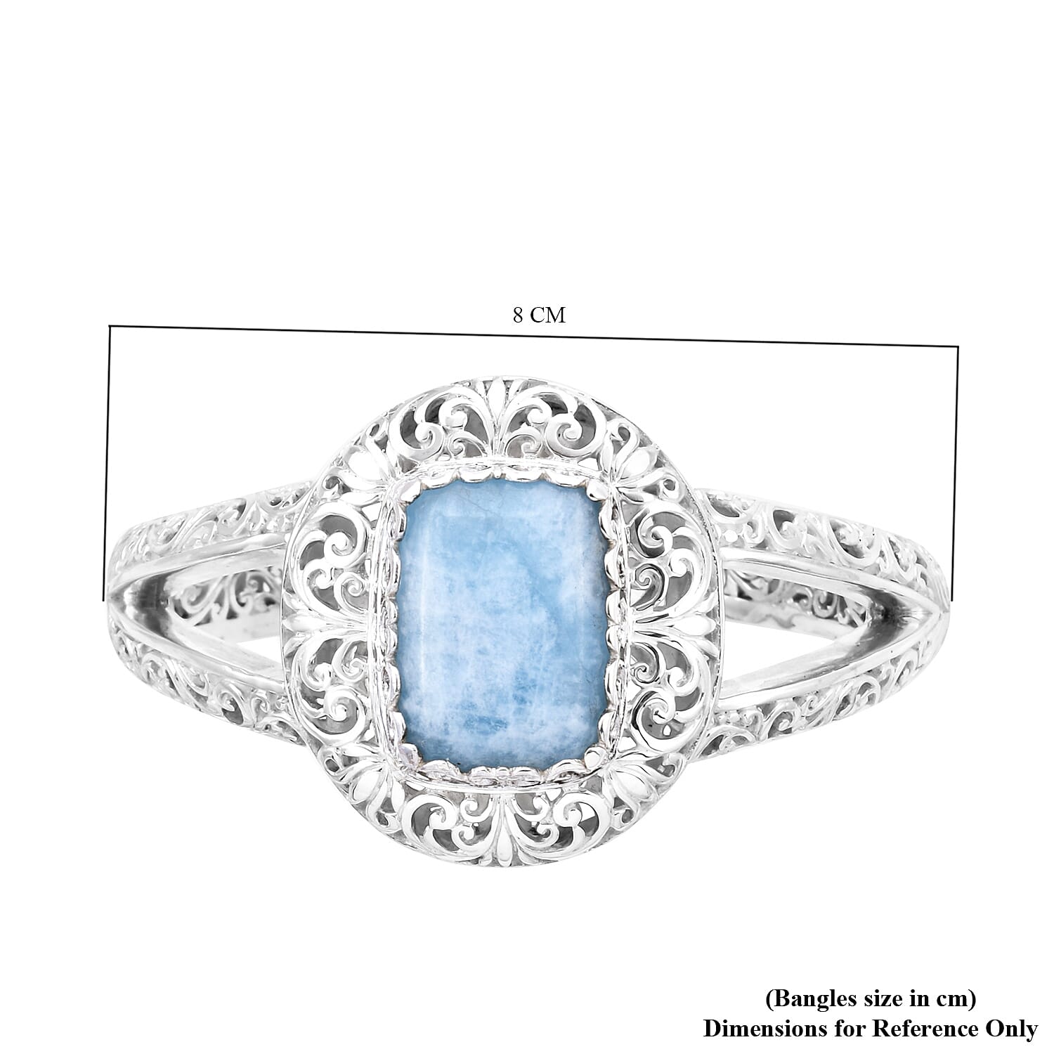 Royal Bali Collection- Aquamrine Bangle (Size 7.5) in Sterling Silver 28.81 Ct, Silver Wt 51.47 Gms